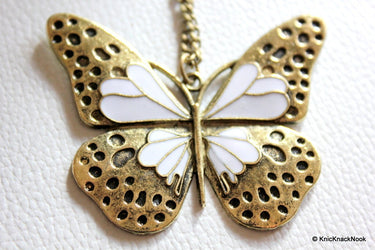 1 x Retro Bronze Tone White Butterfly Pendant 6cm x 5cm